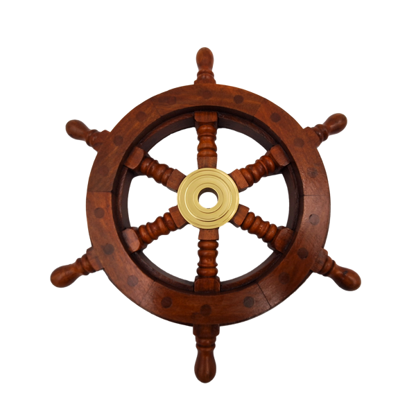 Timona din lemn cu inserție din alamă și spațiu pentru pană - diametru 30 cm - cadou ideal cu posibilitate de personalizare prin gravură - stil marinăresc și retro