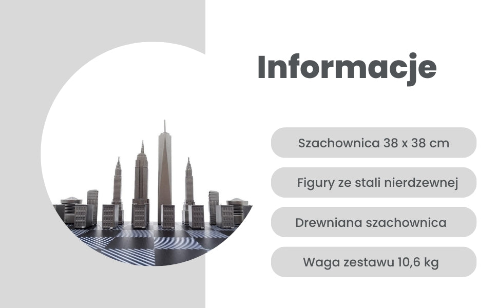 Șah Skyline New York cu gravură, din oțel inoxidabil