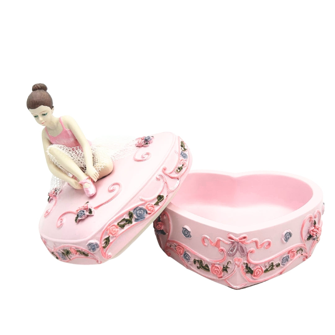 Cutie muzicală mică inimă cu balerină Lacul Lebedelor, cu posibilitate de personalizare prin gravură, roz, 12,5 cm, cadou ideal pentru zi de naștere sau aniversare