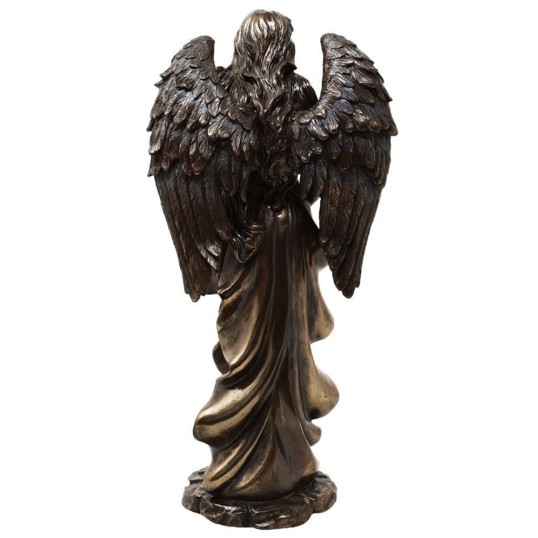 Figurină Fortuna, zeița norocului și bogăției, 29cm, cu cornul abundenței - gravură personalizată pentru cadou, decorațiune elegantă din conglomerat de rășini în nuanțe de maro și cupru