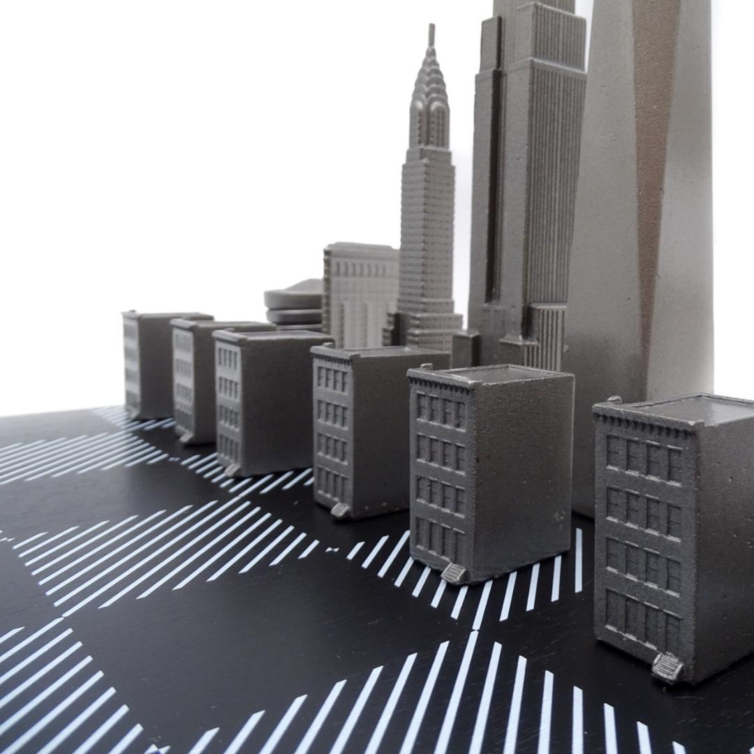 Șah Skyline New York cu gravură, din oțel inoxidabil