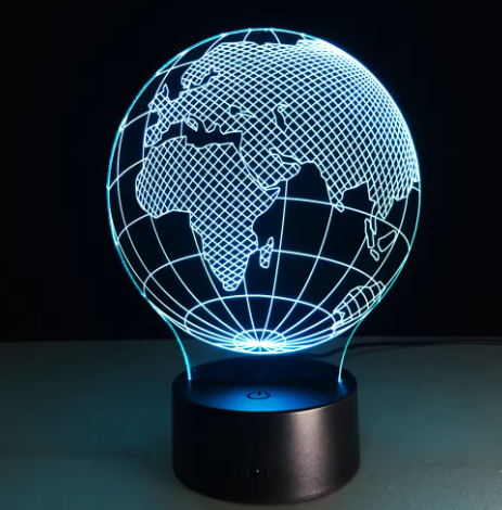 Lampă LED Glob, cu 7 culori de lumină, posibilitate de personalizare prin gravură, cadou ideal pentru călători, înălțime 17 cm, cablu USB