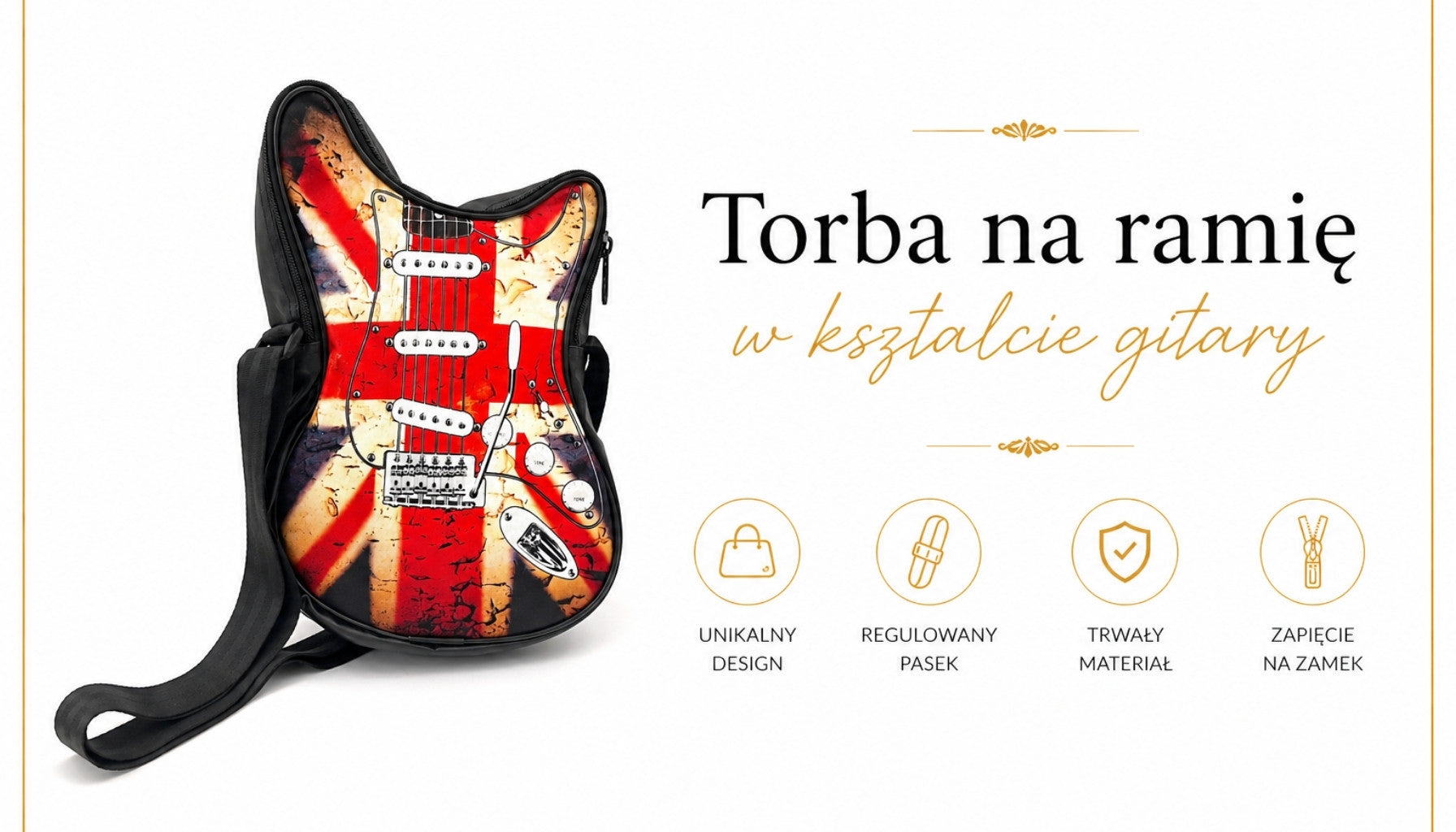 Torba na ramię w kształcie gitary z flagą brytyjską RBG-008 z możliwością personalizacji grawerem