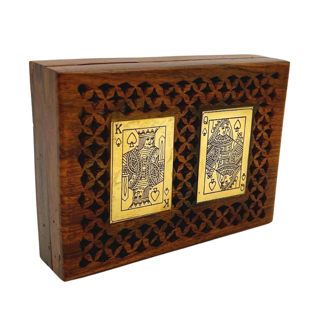 Set elegant de două pachete de cărți de joc în cutie din lemn, cu posibilitate de personalizare prin gravare