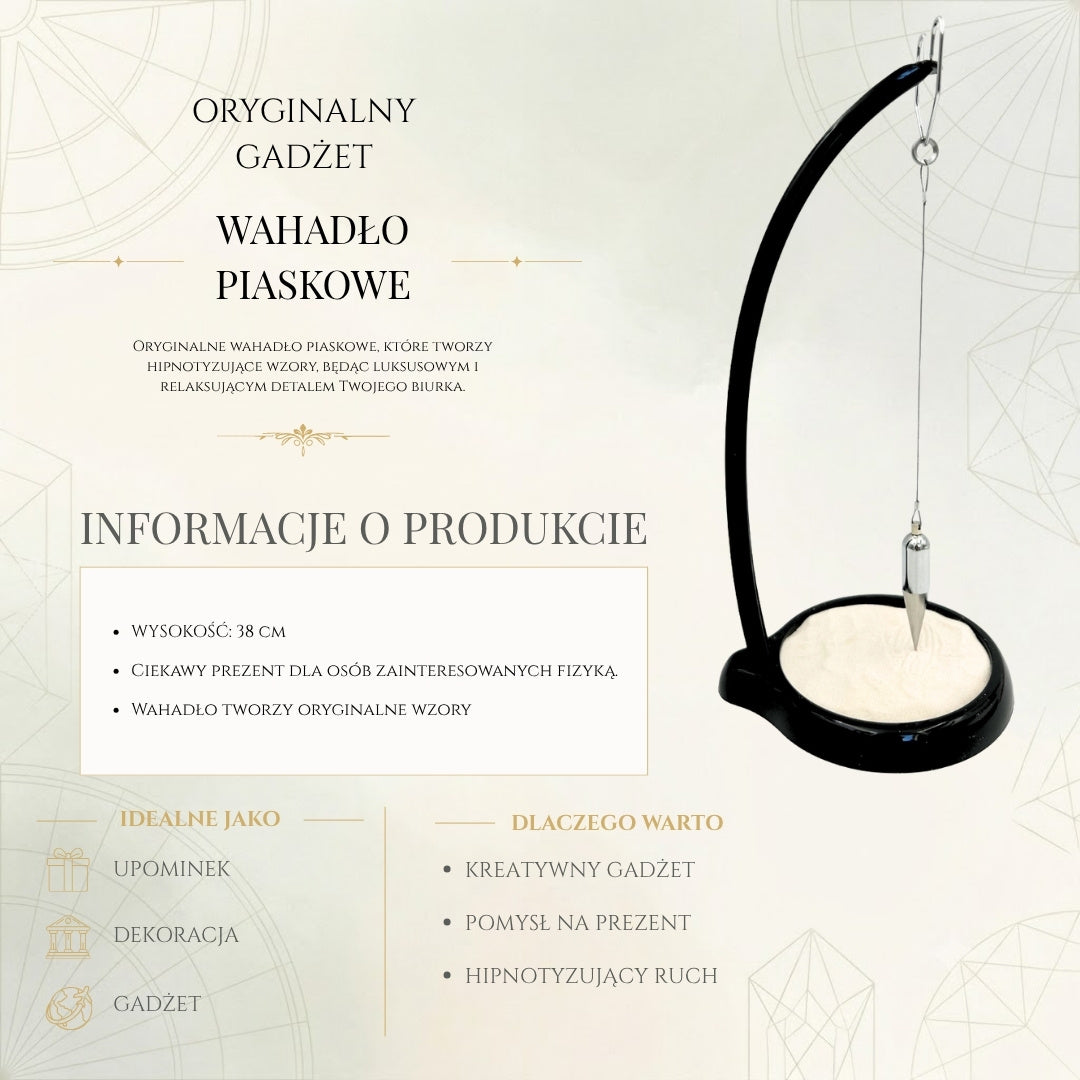 Pendul cu nisip Sand Pendulum cu gravură - decorațiune inspirațională 38cm cu nisip cinetic
