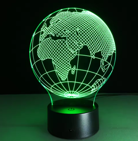 Lampă LED Glob, cu 7 culori de lumină, posibilitate de personalizare prin gravură, cadou ideal pentru călători, înălțime 17 cm, cablu USB