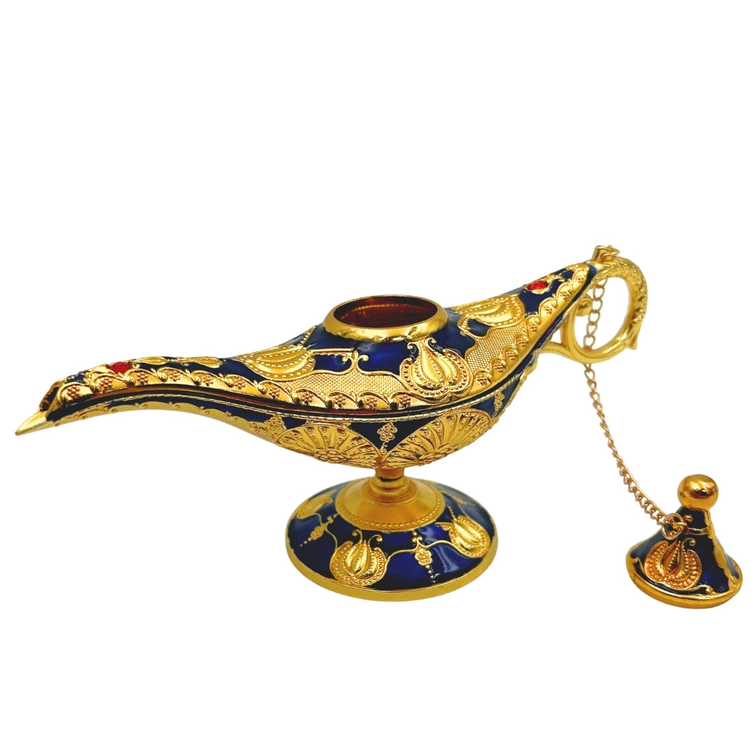 Lampa lui Aladin LABB cu ornamente metalice de culoare aurie, albastru marin închis, 22 x 7 x 11 cm