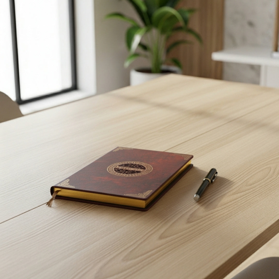 Notes elegant A5 cu copertă din lemn și gravură personalizată – jurnal de lux pentru cadou, cu margini aurii și hârtie de înaltă calitate, în culoarea maro