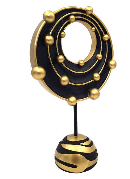 Figurină decorativă mare Sistem cosmic, cu posibilitate de personalizare prin gravură, ideală pentru cadou - înălțime 20,2 cm, auriu și negru, stil modern și glamour
