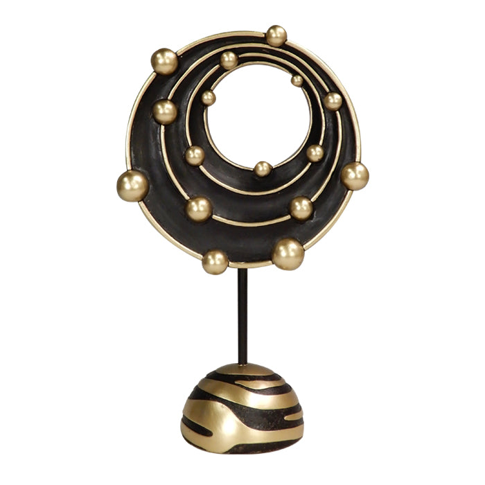 Figurină decorativă mare Sistem cosmic, cu posibilitate de personalizare prin gravură, ideală pentru cadou - înălțime 20,2 cm, auriu și negru, stil modern și glamour