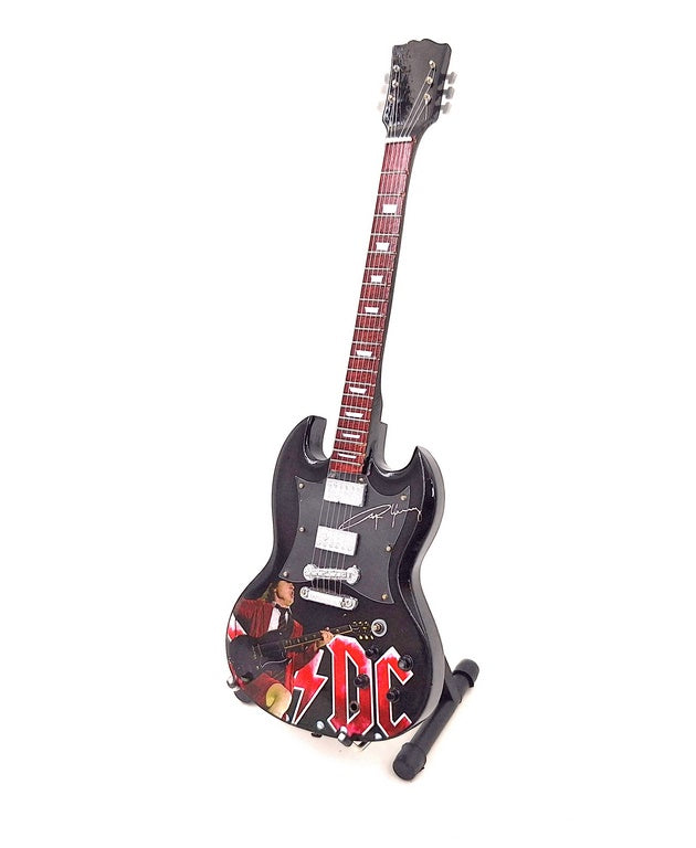 Mini-chitară Angus Young 24,5 cm din mahon, cu posibilitate de personalizare prin gravură