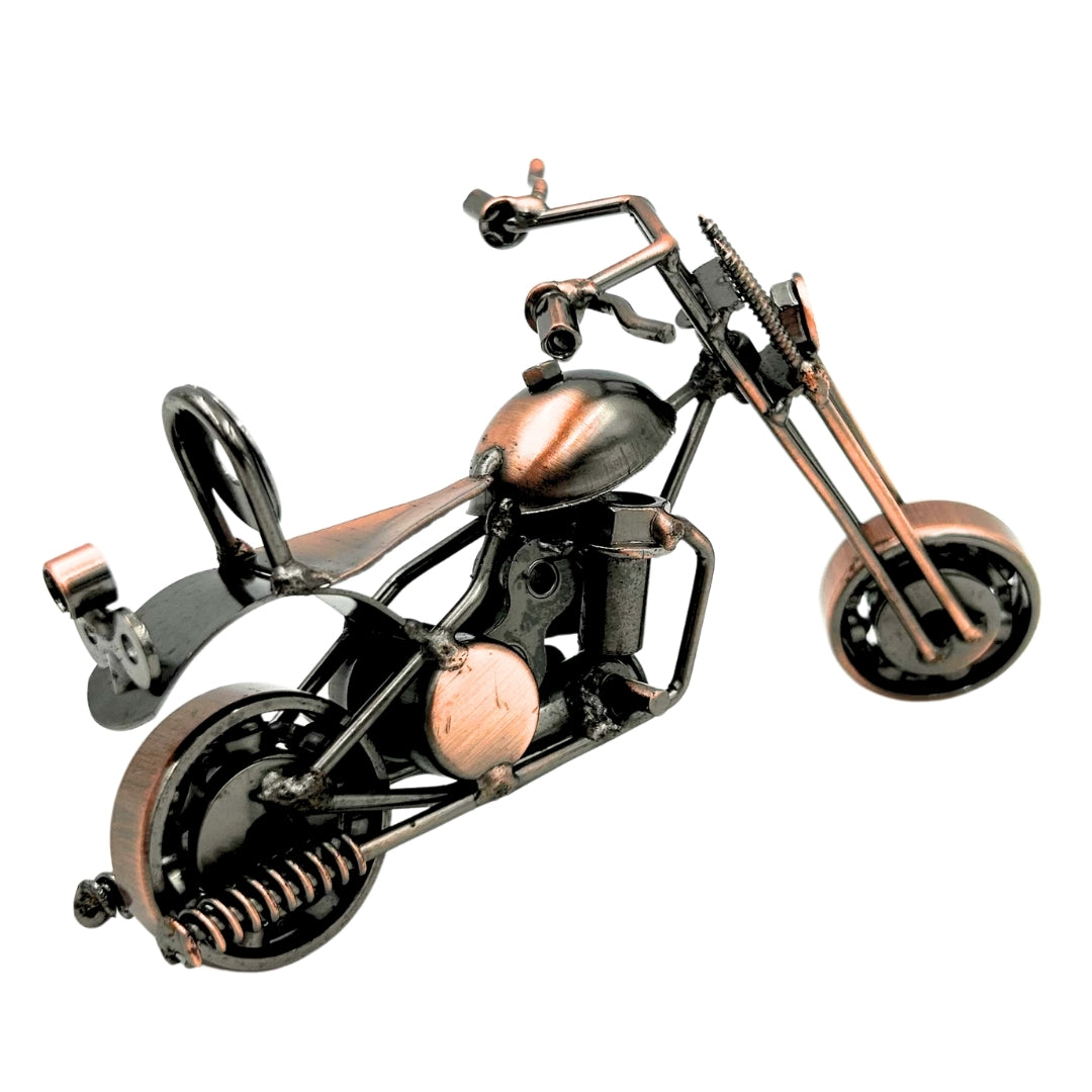 Model de motocicletă Chopper M33 cu gravură - metalic, cupru-antracit, 15x6x9,5 cm