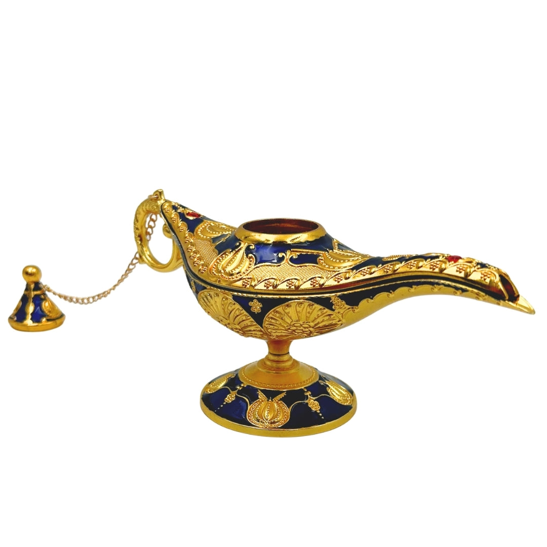 Lampa lui Aladin LABB cu ornamente metalice de culoare aurie, albastru marin închis, 22 x 7 x 11 cm