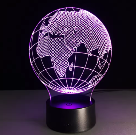 Lampă LED Glob, cu 7 culori de lumină, posibilitate de personalizare prin gravură, cadou ideal pentru călători, înălțime 17 cm, cablu USB