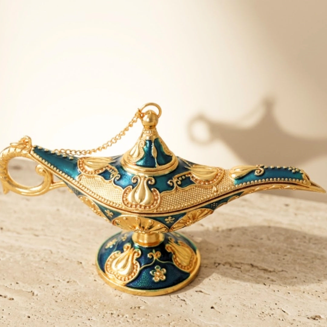 Lampă metalică Aladdin albastru-închis și aurie, 12cm, cu posibilitate de personalizare prin gravură