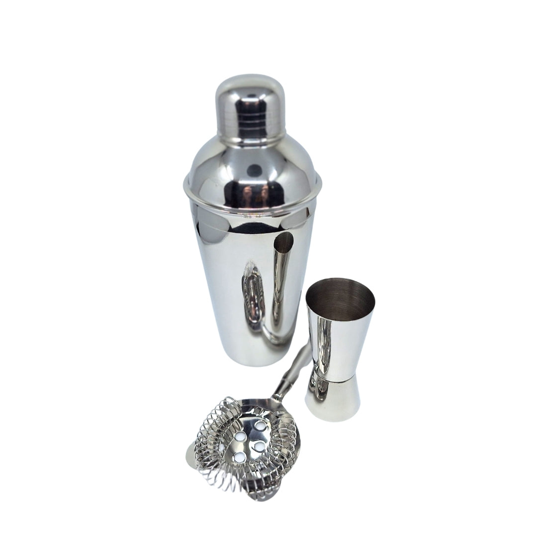 Set de barman Steel, 3 piese, cu posibilitate de personalizare prin gravură - shaker 750 ml, jigger 15/30 ml, strainer - cadou elegant pentru iubitorii de băuturi, oțel inoxidabil, culoare argintie
