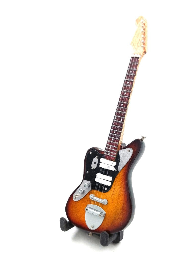 Mini chitară 15cm în stil Kurt Cobain, cu posibilitate de personalizare prin gravură - chitară maro din mahon, cadou pentru un fan grunge și Nirvana