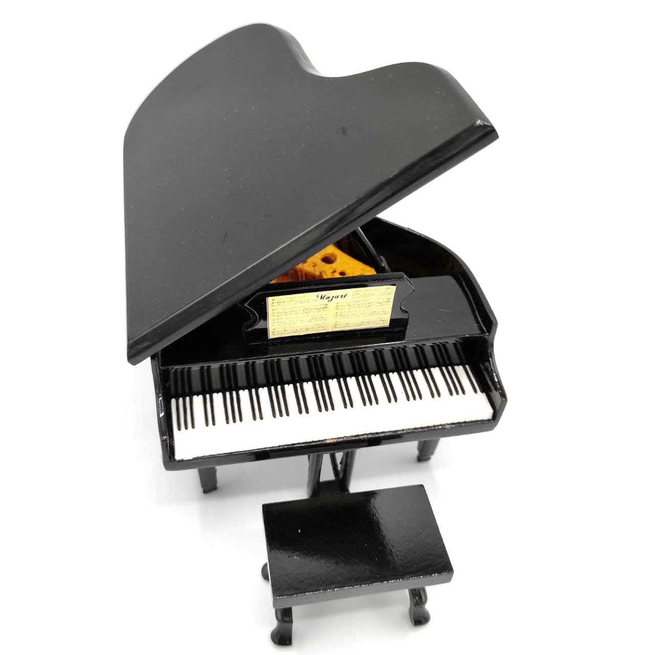Mini pian cu posibilitate de personalizare prin gravură, negru, realizat manual din lemn de balsa, scara 1:10, ideal pentru cadou pentru pianiști și iubitori de muzică, înălțime 8 cm
