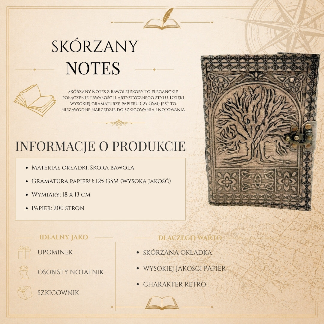 Jurnal din piele retro Arborele Vieții cu gravură