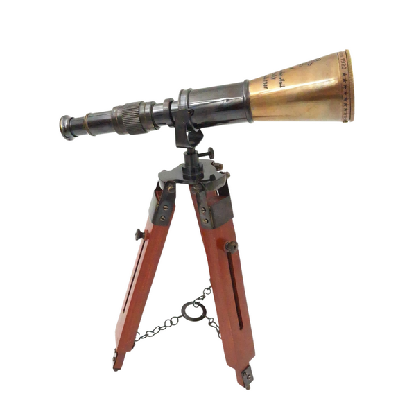 Lunetă din alamă pe trepied, cu posibilitate de personalizare prin gravură - element decorativ elegant pentru cadou, înălțime reglabilă până la 30 cm