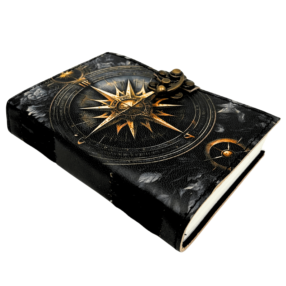 Jurnal din piele retro Roza vânturilor, 200 de pagini, cu posibilitate de personalizare prin gravură - bleumarin, carnețel din piele de capră de înaltă calitate pentru cadou