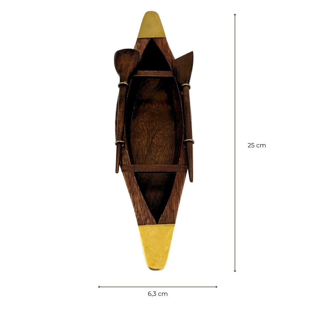Model elegant din lemn de barcă 25 cm - Decorațiune pentru birou cu elemente din alamă - Cadou ideal pentru un marinar, cu opțiune de personalizare prin gravură - Stil marin și retro