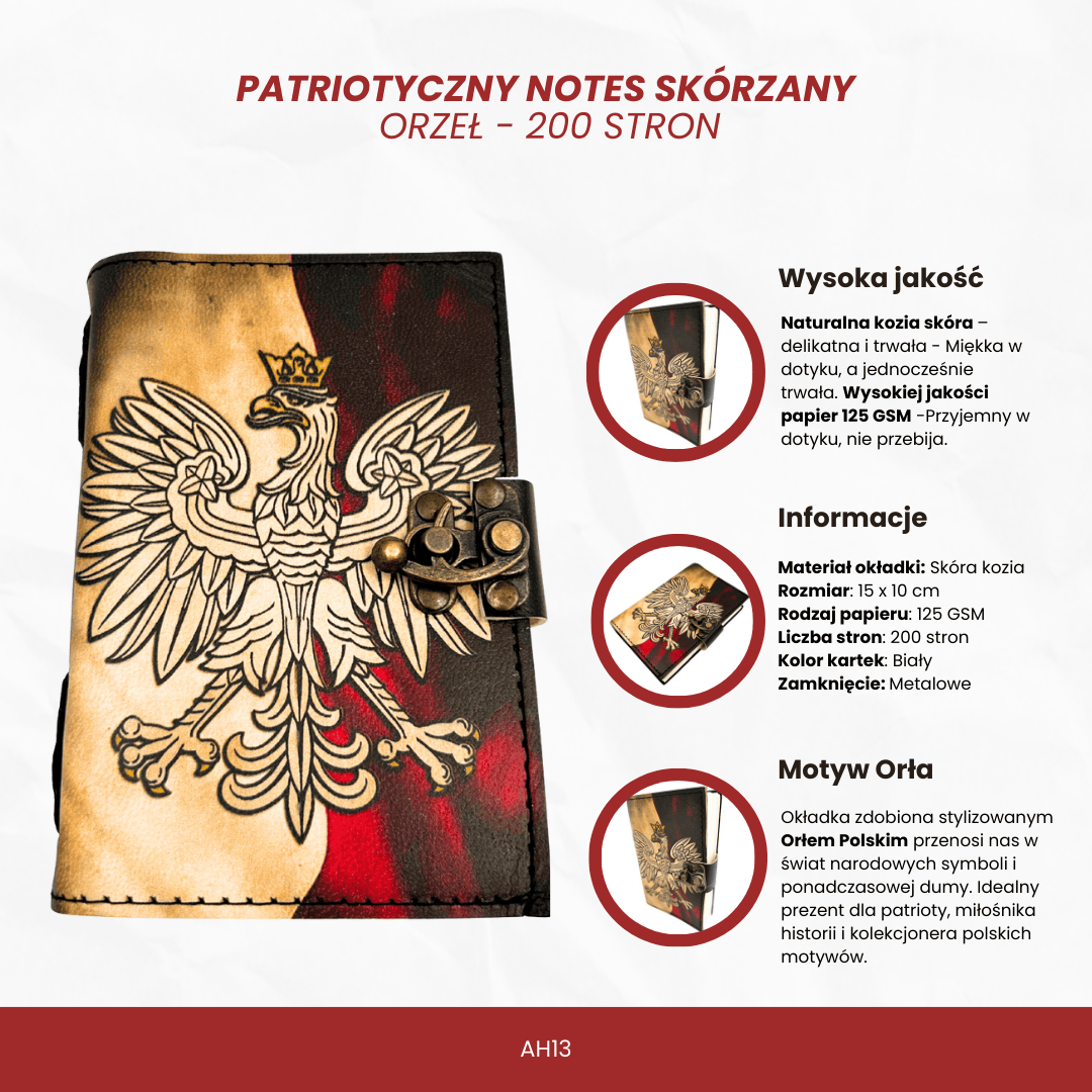 Notes Skórzany Pamiętnik Polski Orzeł Patriotyczny z Grawerem