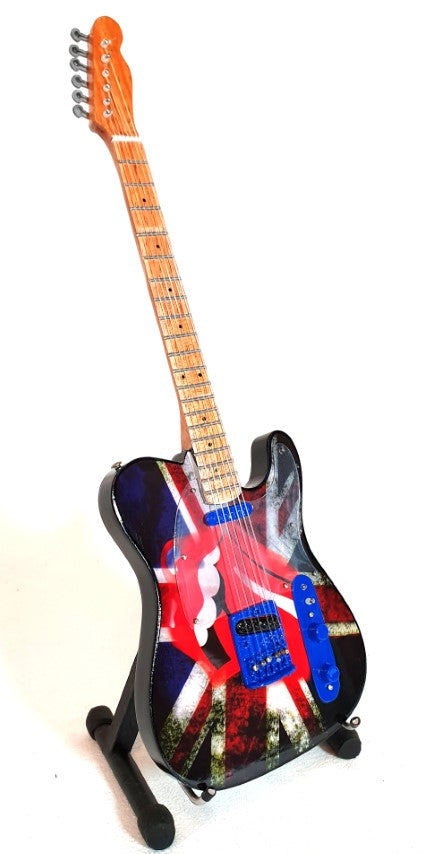Mini chitară în stil Rolling Stones Keith Richards MGT-2301, cu posibilitate de personalizare prin gravură, cadou ideal pentru un fan al muzicii, realizată manual din mahon, înălțime 27,5 cm