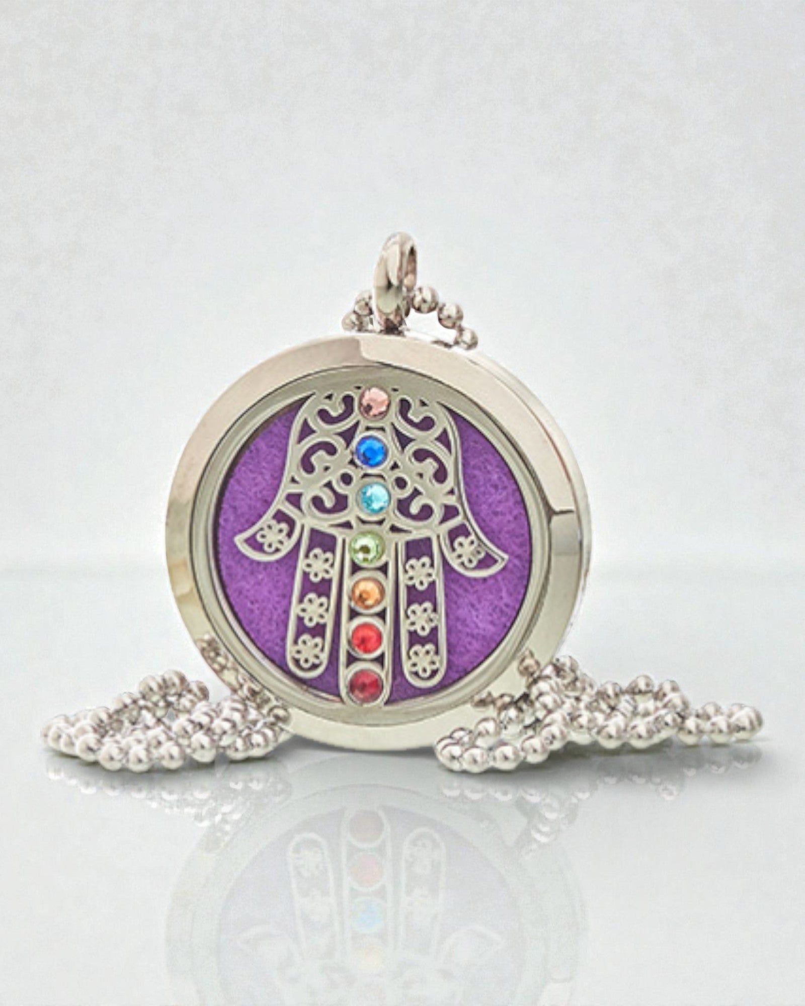 AromaHamsa Chakra – Colier pentru aromaterapie cu medalion Hamsa 30 mm