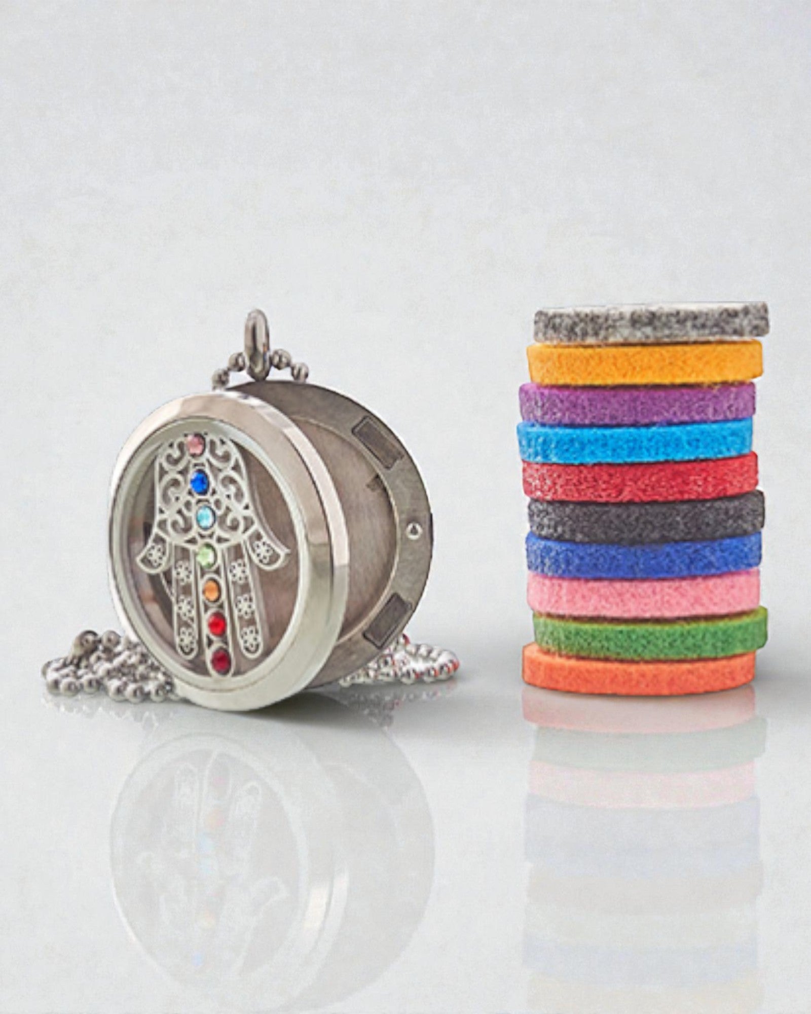 AromaHamsa Chakra – Colier pentru aromaterapie cu medalion Hamsa 30 mm