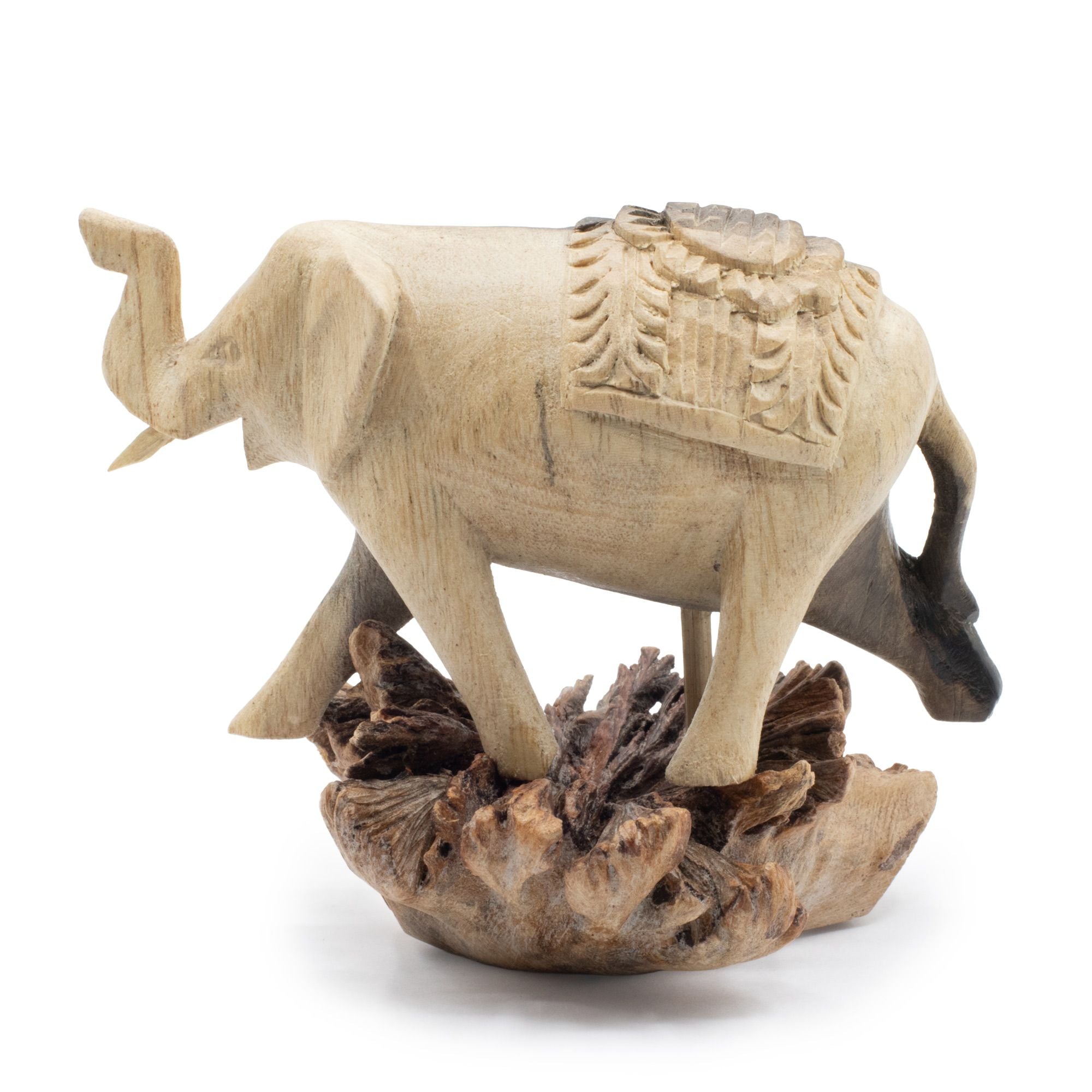 Figurină de elefant sculptată manual din lemn parazitar