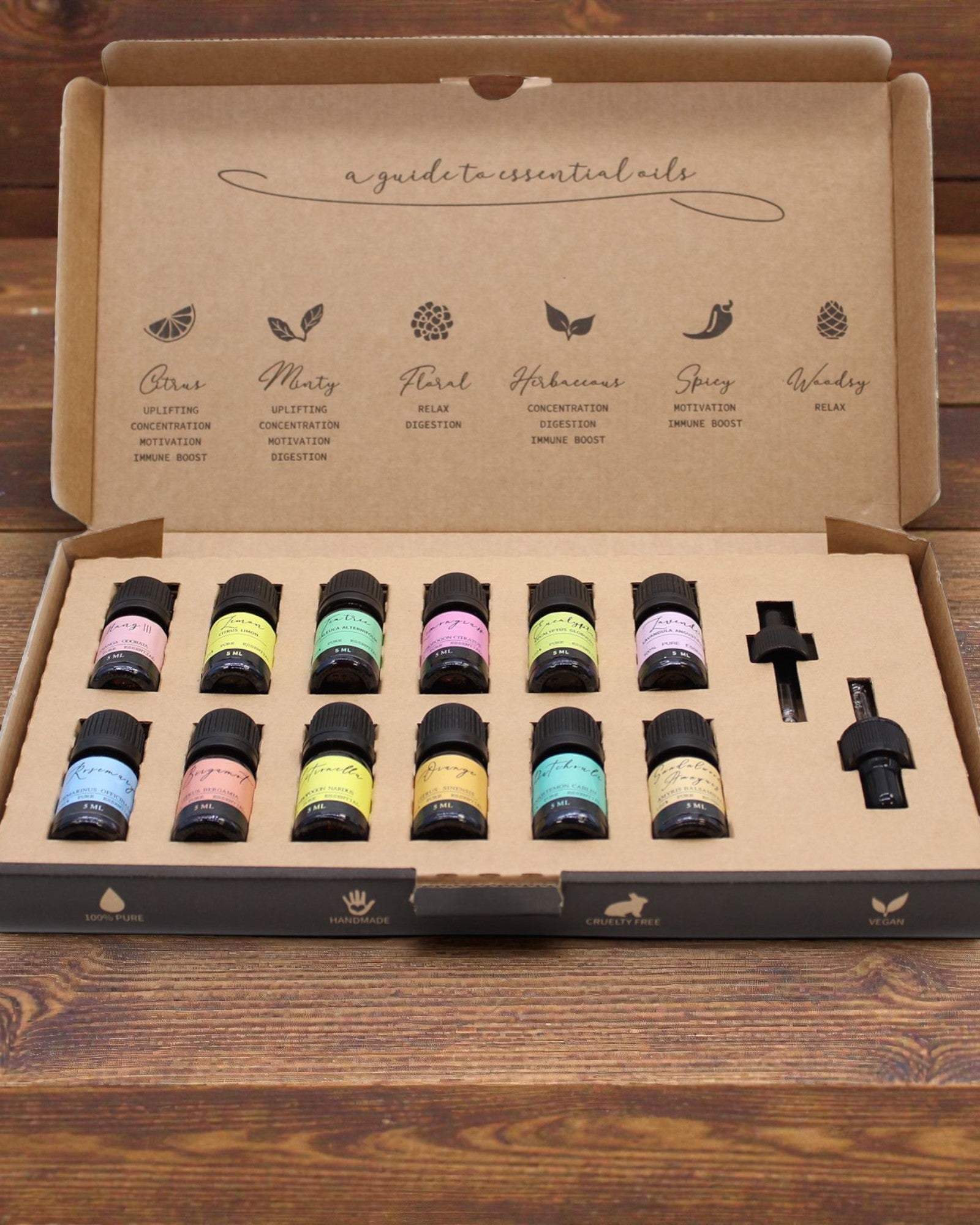 Esența Lumii – set de lux cu 12 cele mai populare uleiuri eterice 5 ml cu pipete