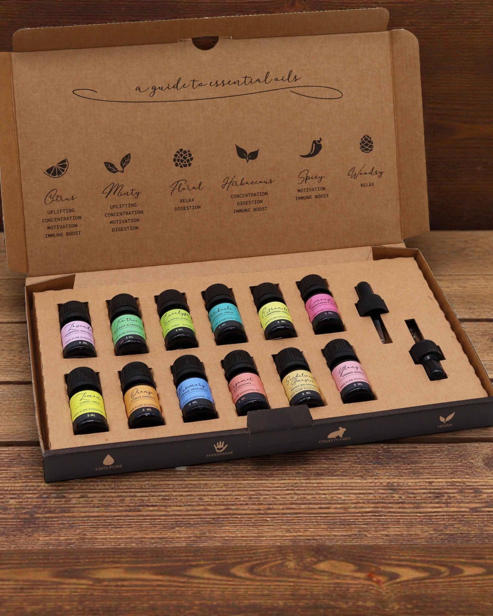 Esența Lumii – set de lux cu 12 cele mai populare uleiuri eterice 5 ml cu pipete