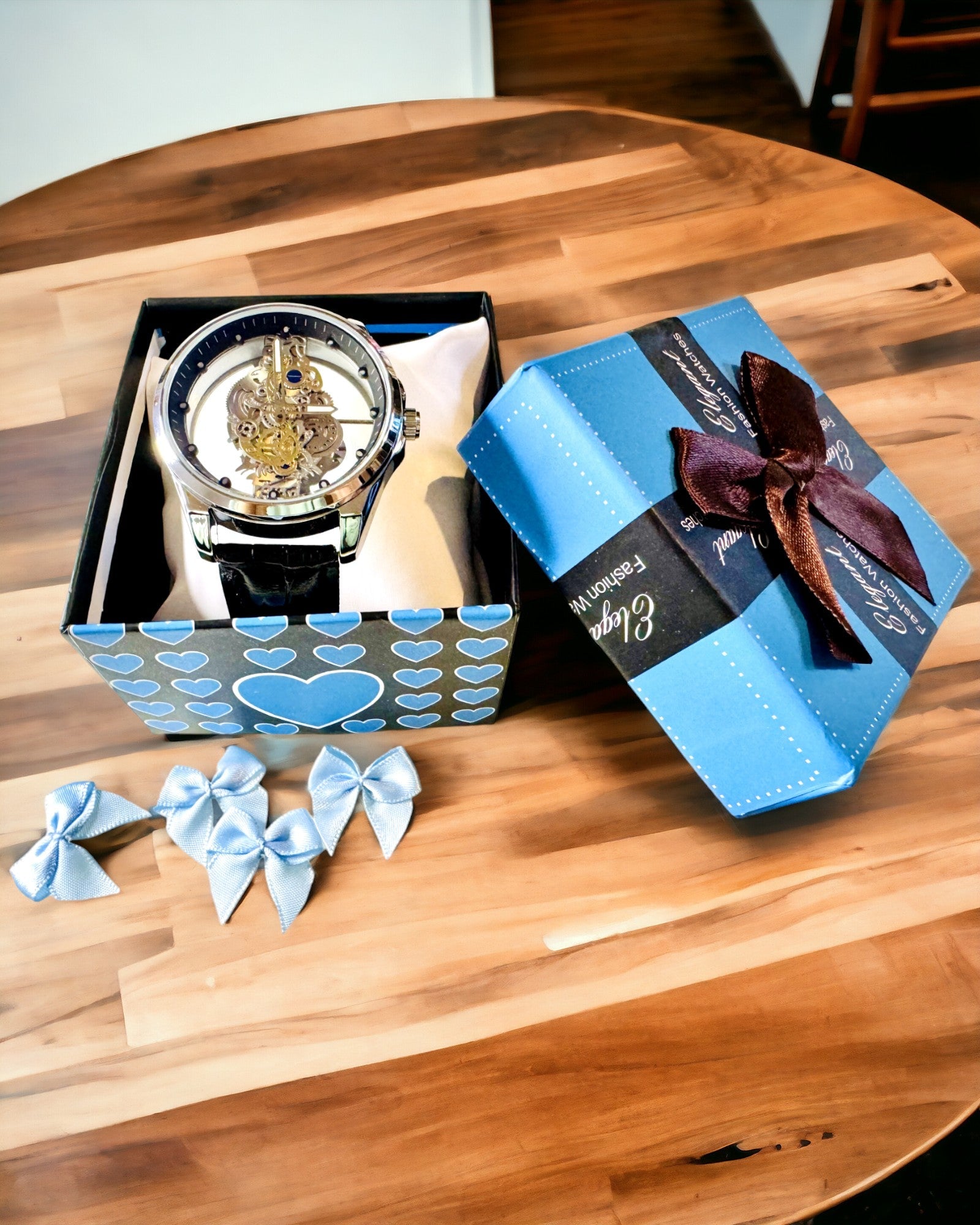 Ceas Bărbătesc Quartz cu Cadran Transparent - Eleganță Clasică în Stil Modern curea neagră. Personalizare cu gravură