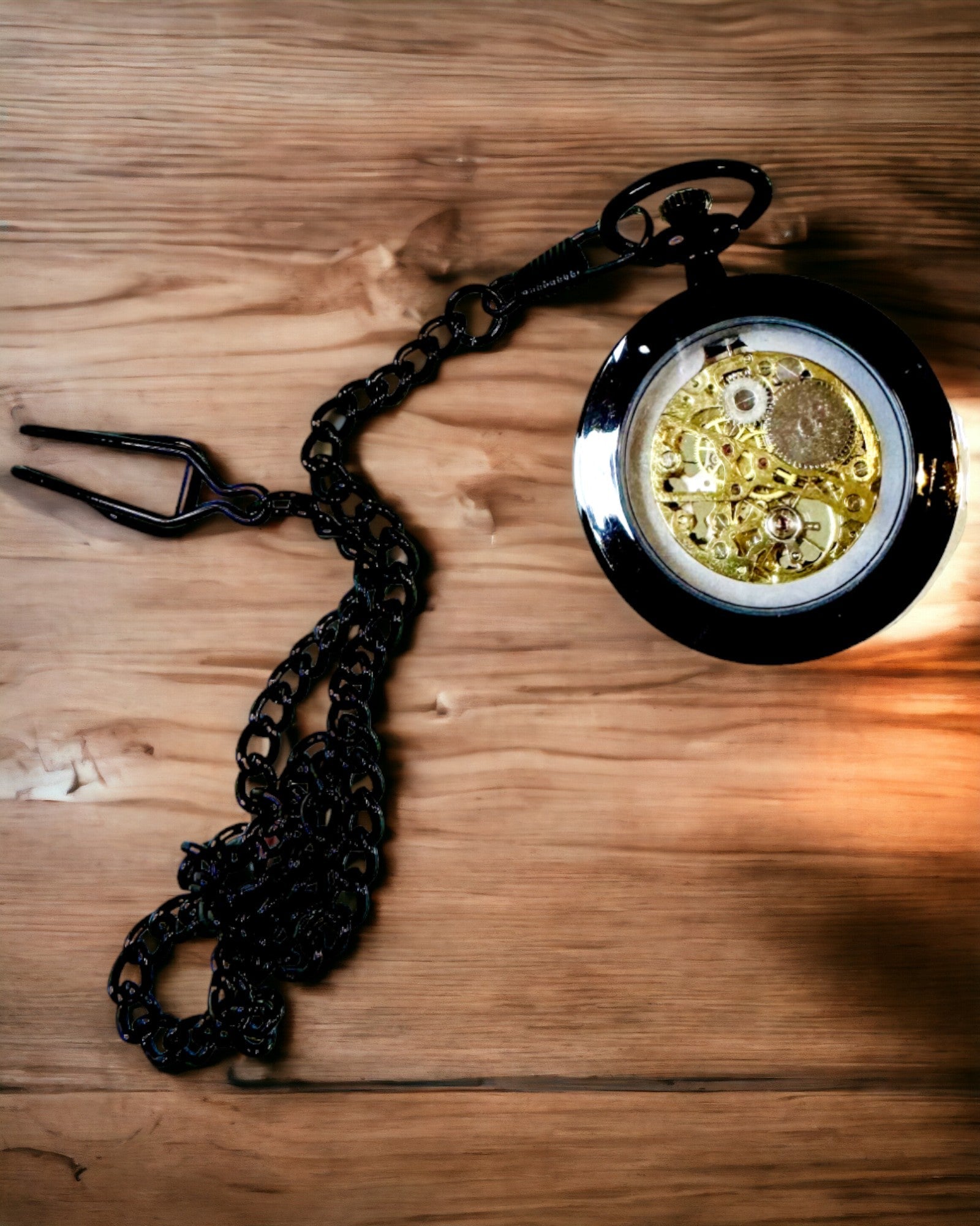 Ceas de buzunar mecanic în stil retro, rezistent la apă, semi-automat - culoare neagră - ideal pentru cadou, gravură