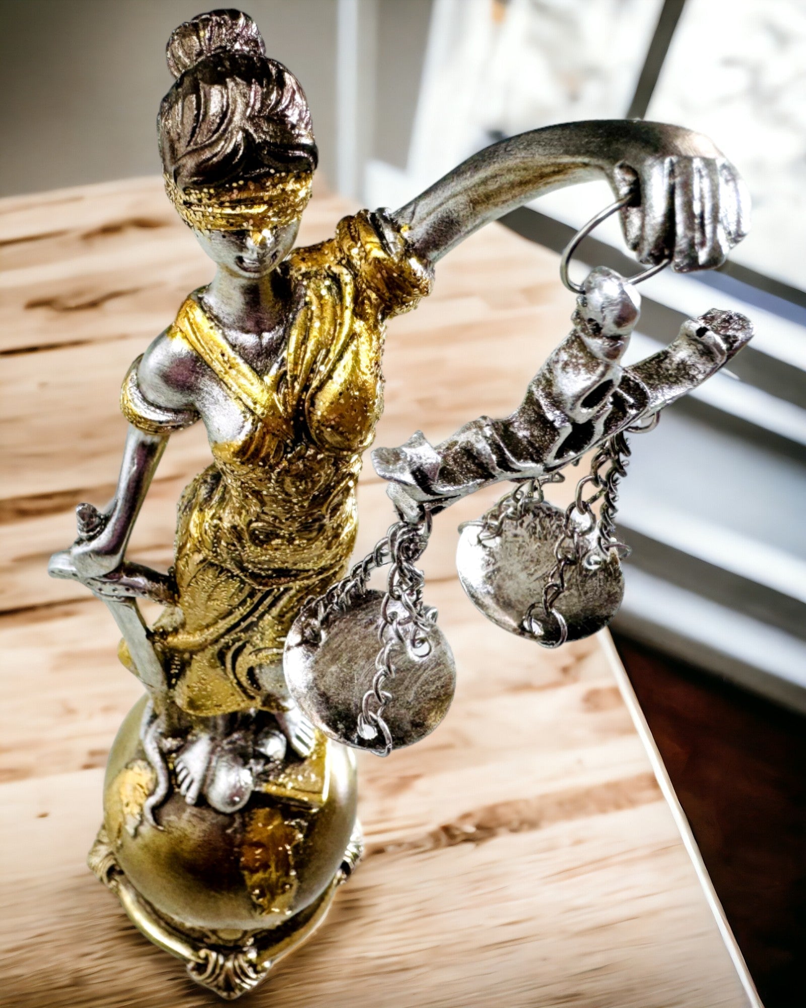 Statueta Zeița Justiției – Decorațiune Artistică pentru Raft, Meșteșug din Rășină, personalizare cu gravură