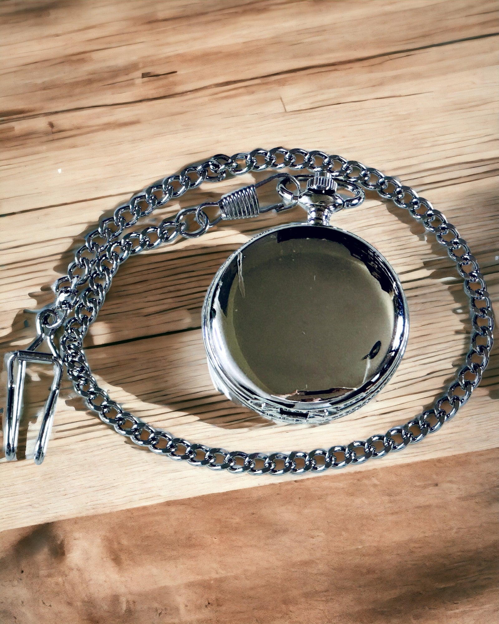 Ceas de buzunar clasic cu cifre romane și lanț, cu mecanism cu cuarț, strălucire de oțel - culoare argintie