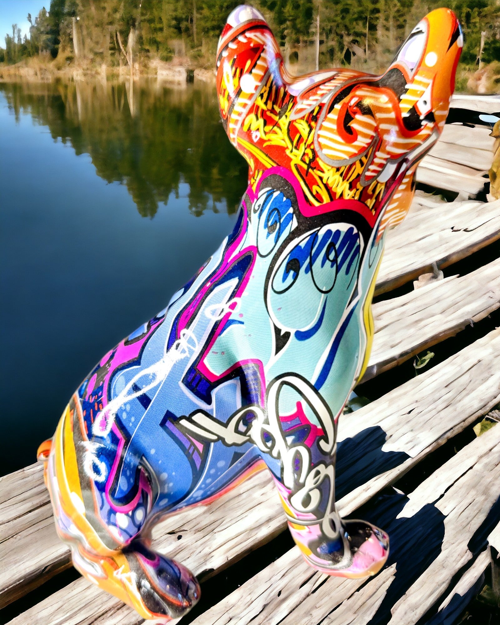 Figurină Bulldog Francez Realizată Manual în Stil Street Art cu Opțiune de Gravare