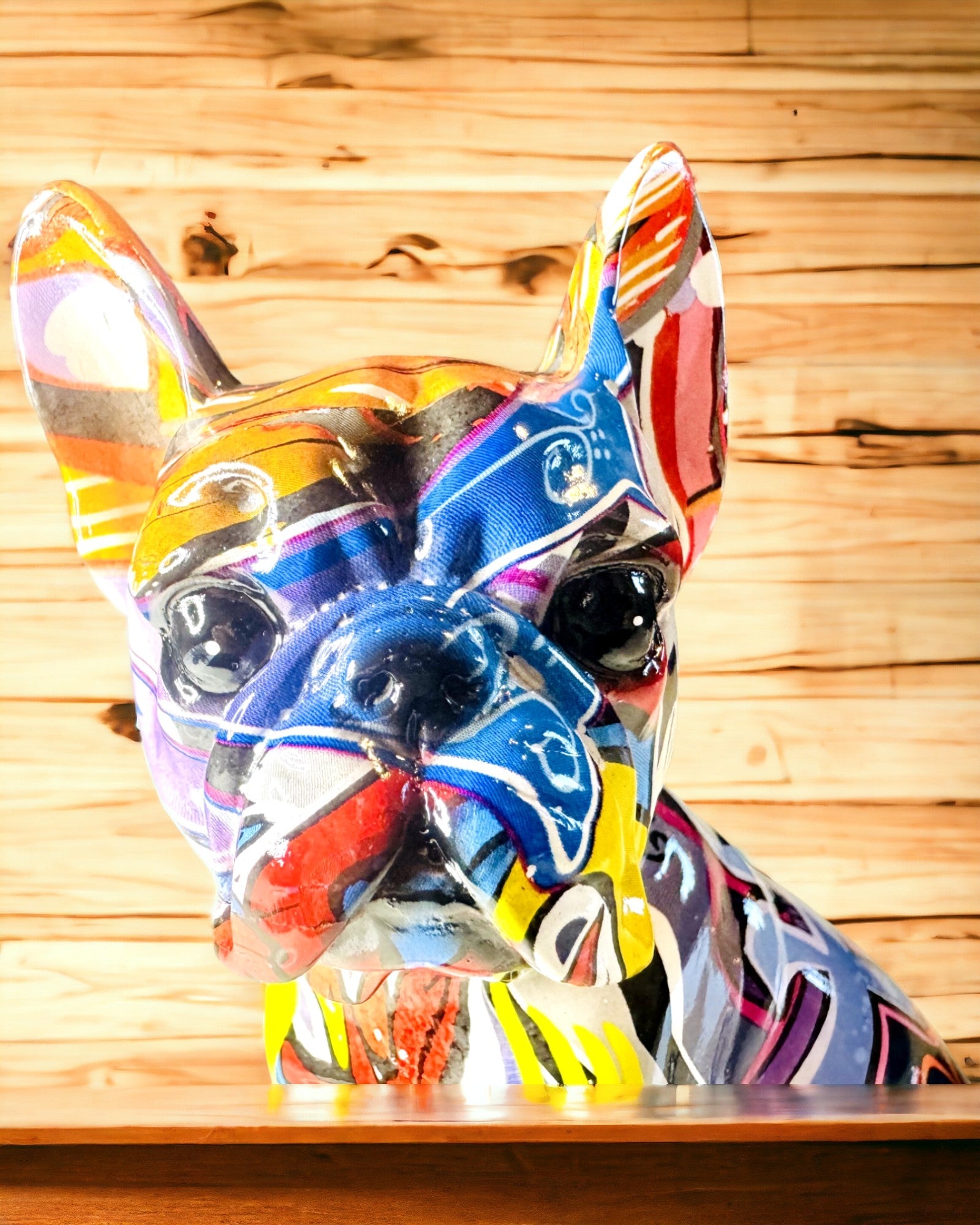 Figurină Bulldog Francez Realizată Manual în Stil Street Art cu Opțiune de Gravare