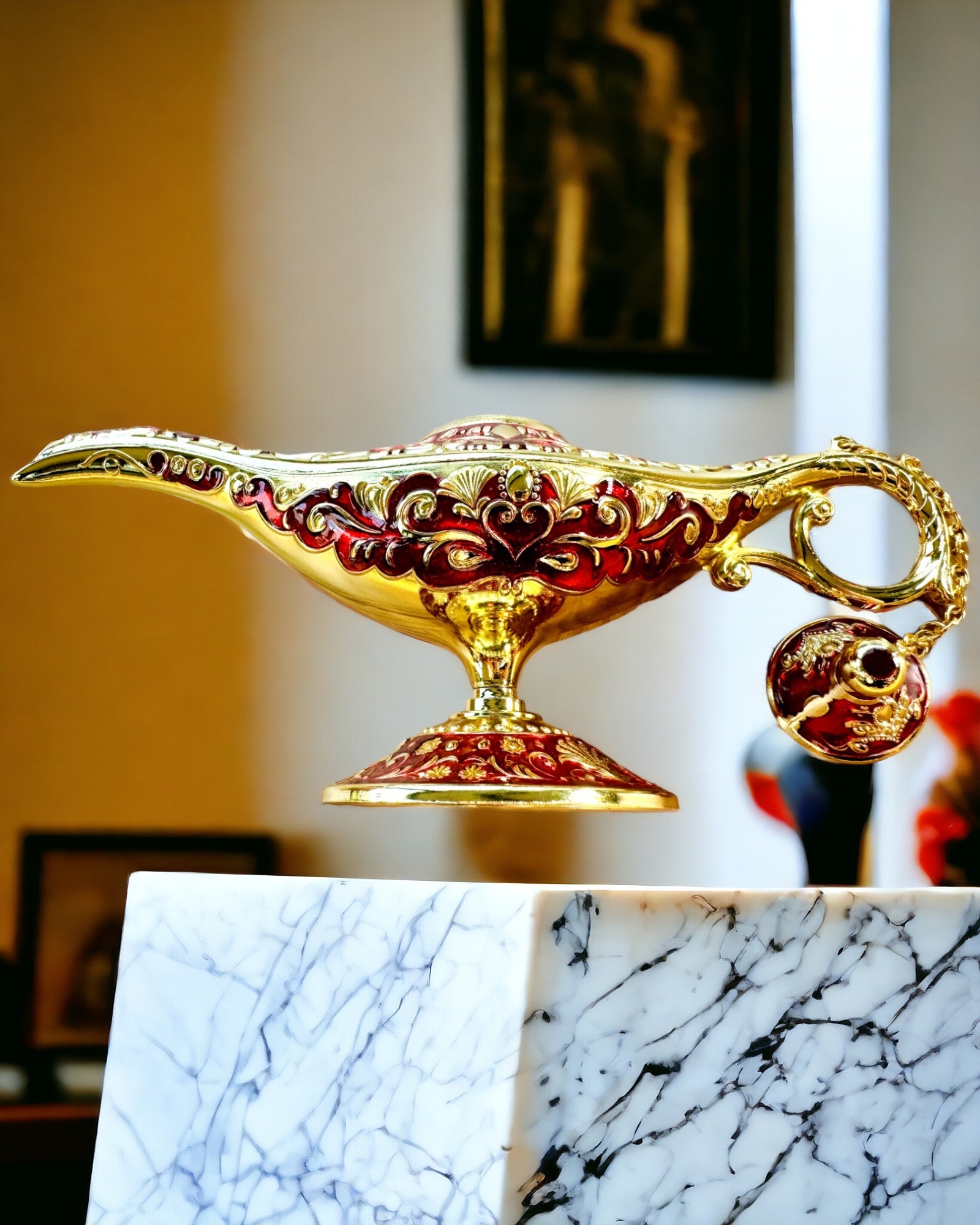 Lampa Magică a lui Aladin cu Opțiune de Gravare - Variantă Bordo, împletită cu auriu