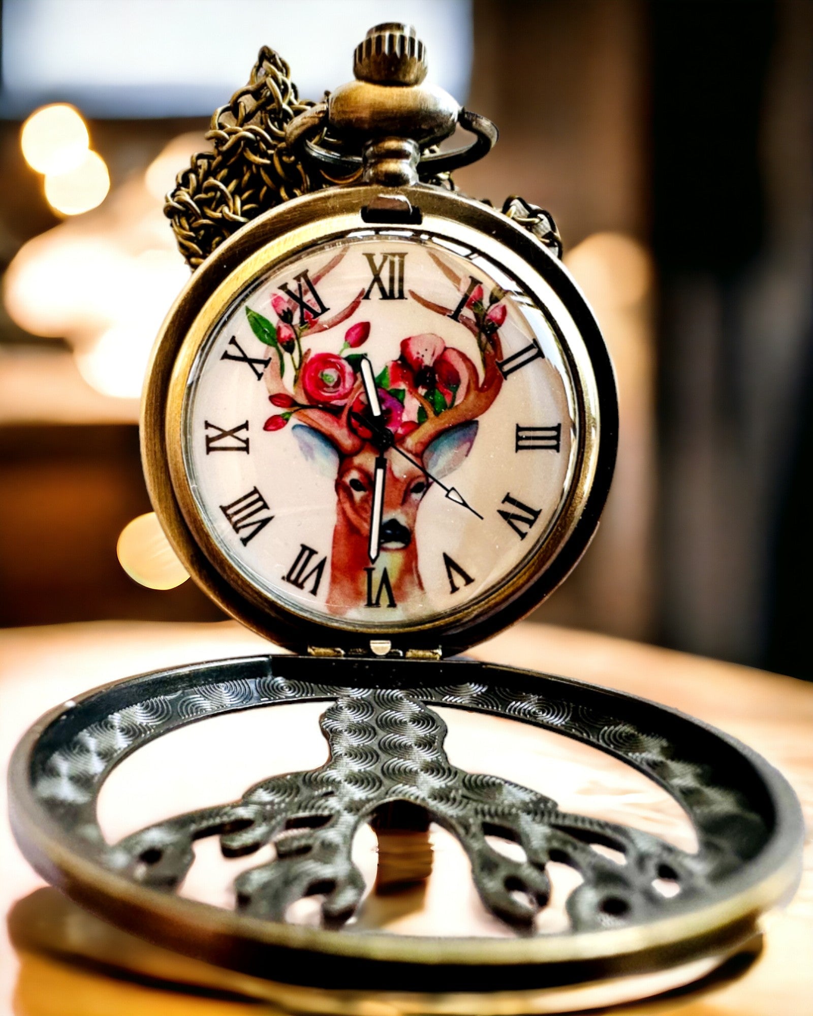 Ceas de buzunar Pădurar - Ceas elegant cu motiv de cerb, posibilitate de personalizare cu gravură