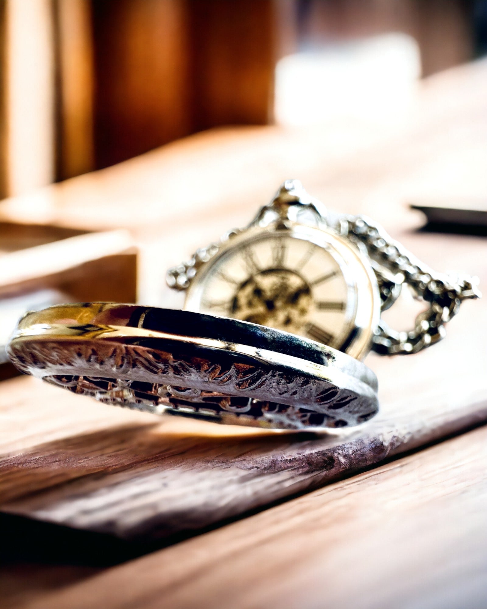 Ceas de buzunar argintiu "Vintage Elegance" cu posibilitatea de personalizare prin gravură