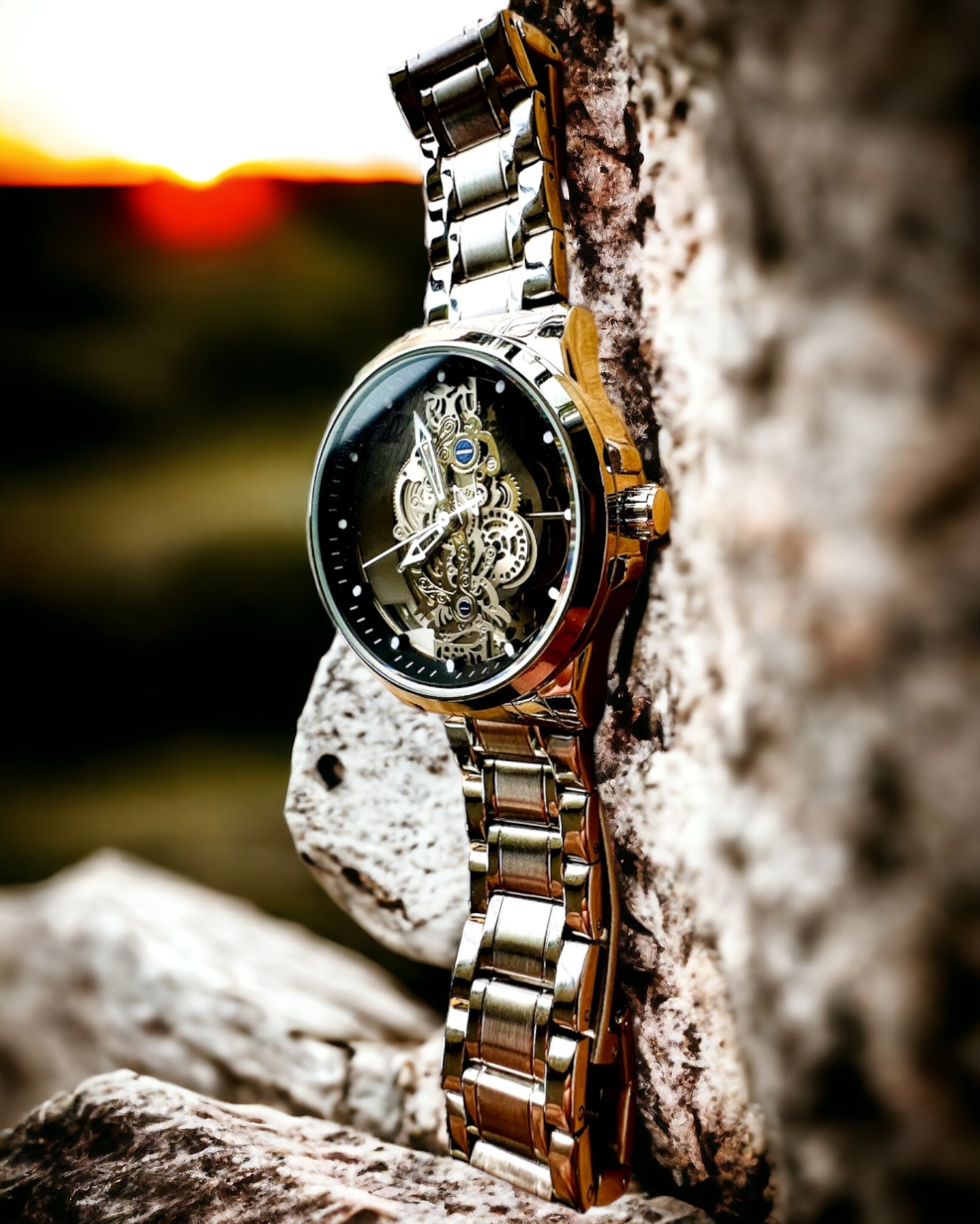 Ceas bărbătesc elegant KIMSDUN Prestige Mecanism Transparent și Eleganță Sportivă, posibilitate de personalizare cu gravură