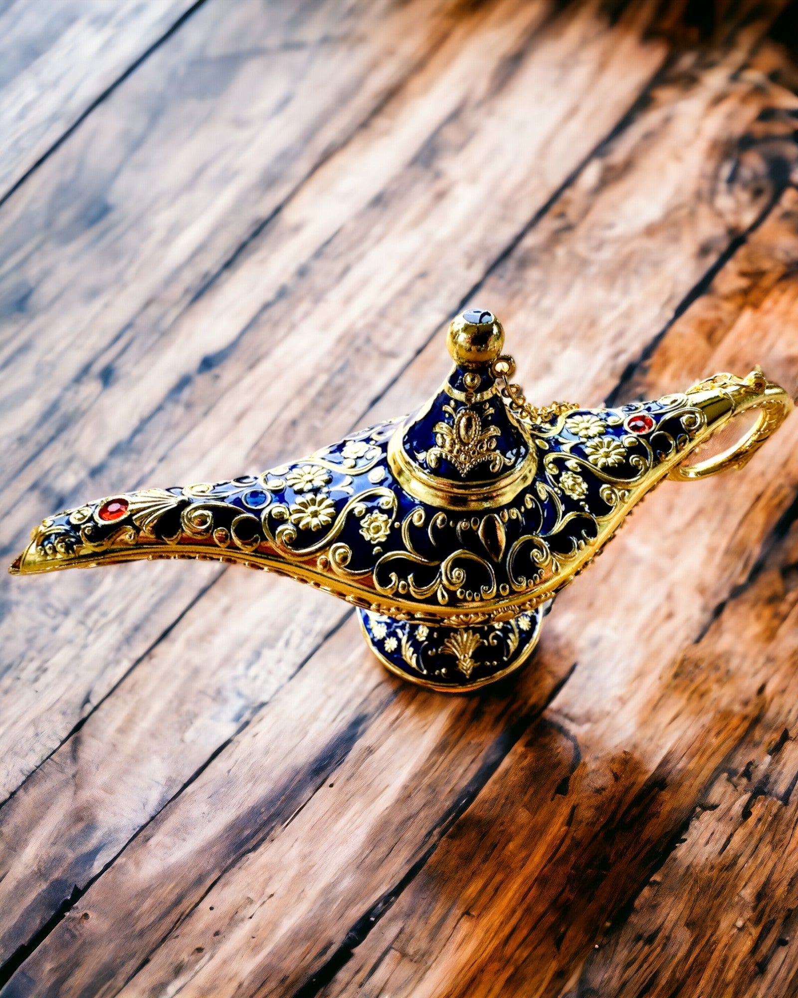Lampa Magică a lui Aladin cu Opțiune de Gravare - Variantă Albastru Închis, împletită cu auriu