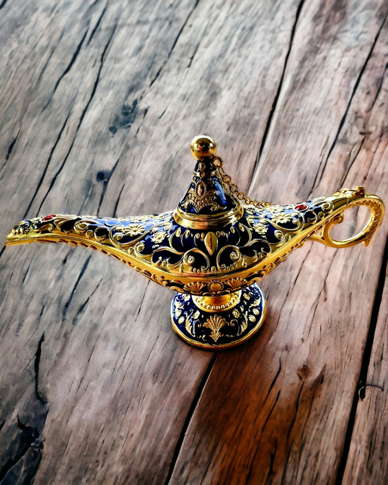 Lampa Magică a lui Aladin cu Opțiune de Gravare - Variantă Albastru Închis, împletită cu auriu
