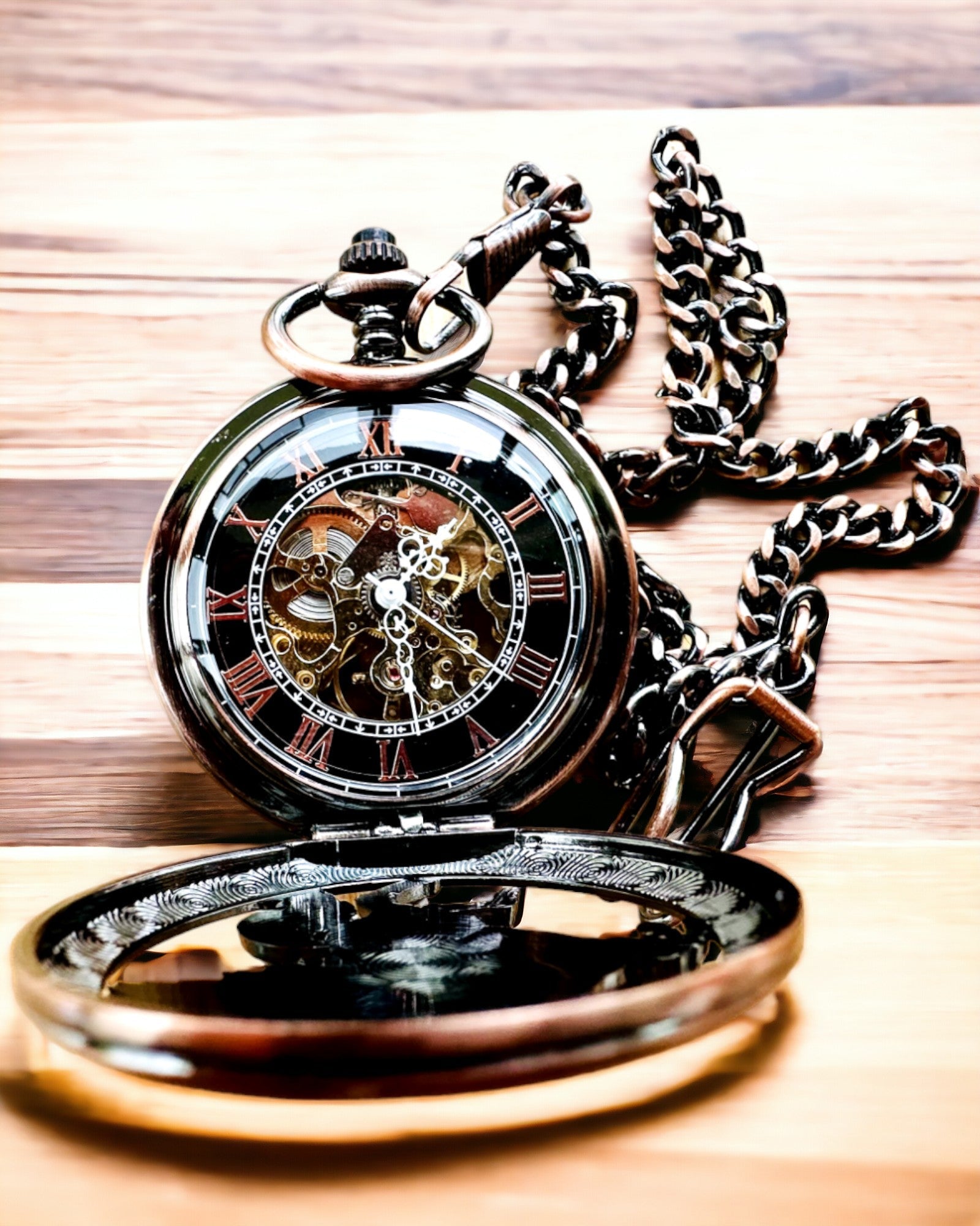 Ceas de buzunar "Equus Tempus" - Culoare: Maro, Aur Roz cu Motiv de Cal, posibilitate de personalizare cu gravură