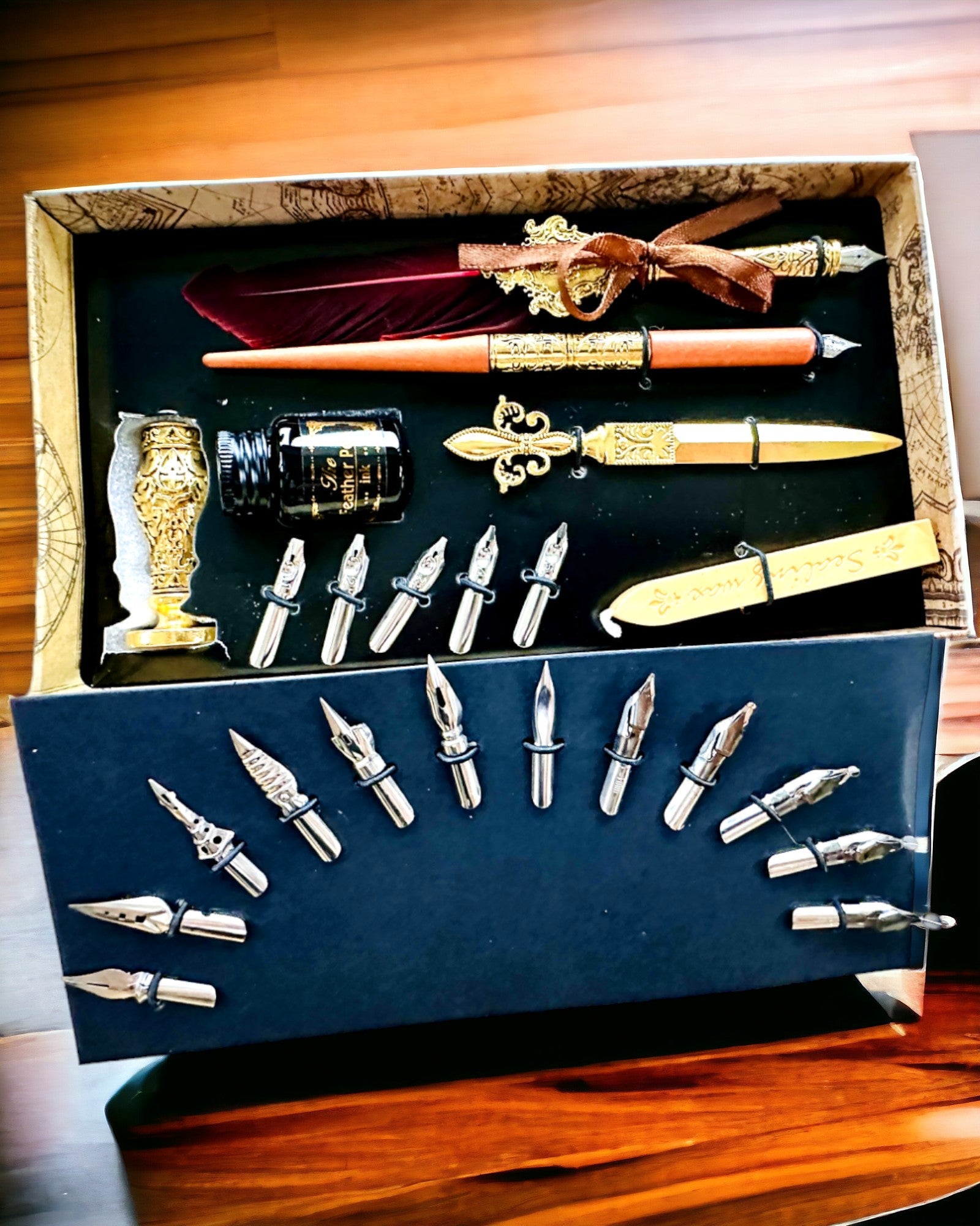 Set Exclusiv de Caligrafie, stilou cu cerneală pentru imersie și set de cerneluri, personalizare cu gravură