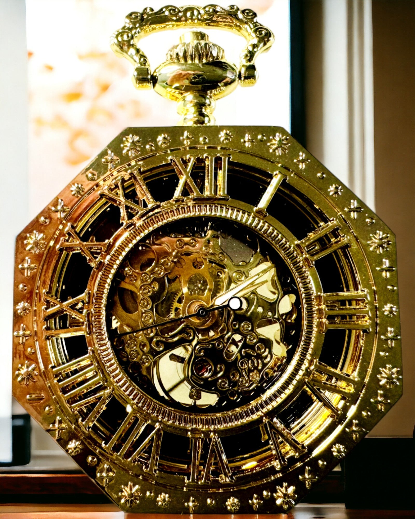 Ceas de Buzunar Exclusivist în Stil Steampunk cu Mecanism Vizibil pe Cadran - Eleganță Clasică