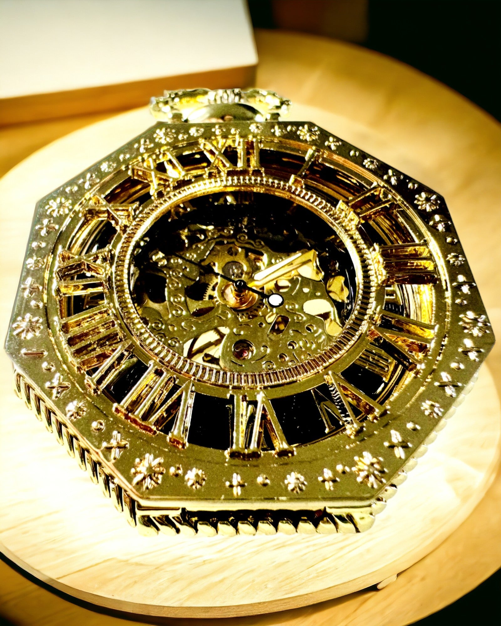 Ceas de Buzunar Exclusivist în Stil Steampunk cu Mecanism Vizibil pe Cadran - Eleganță Clasică