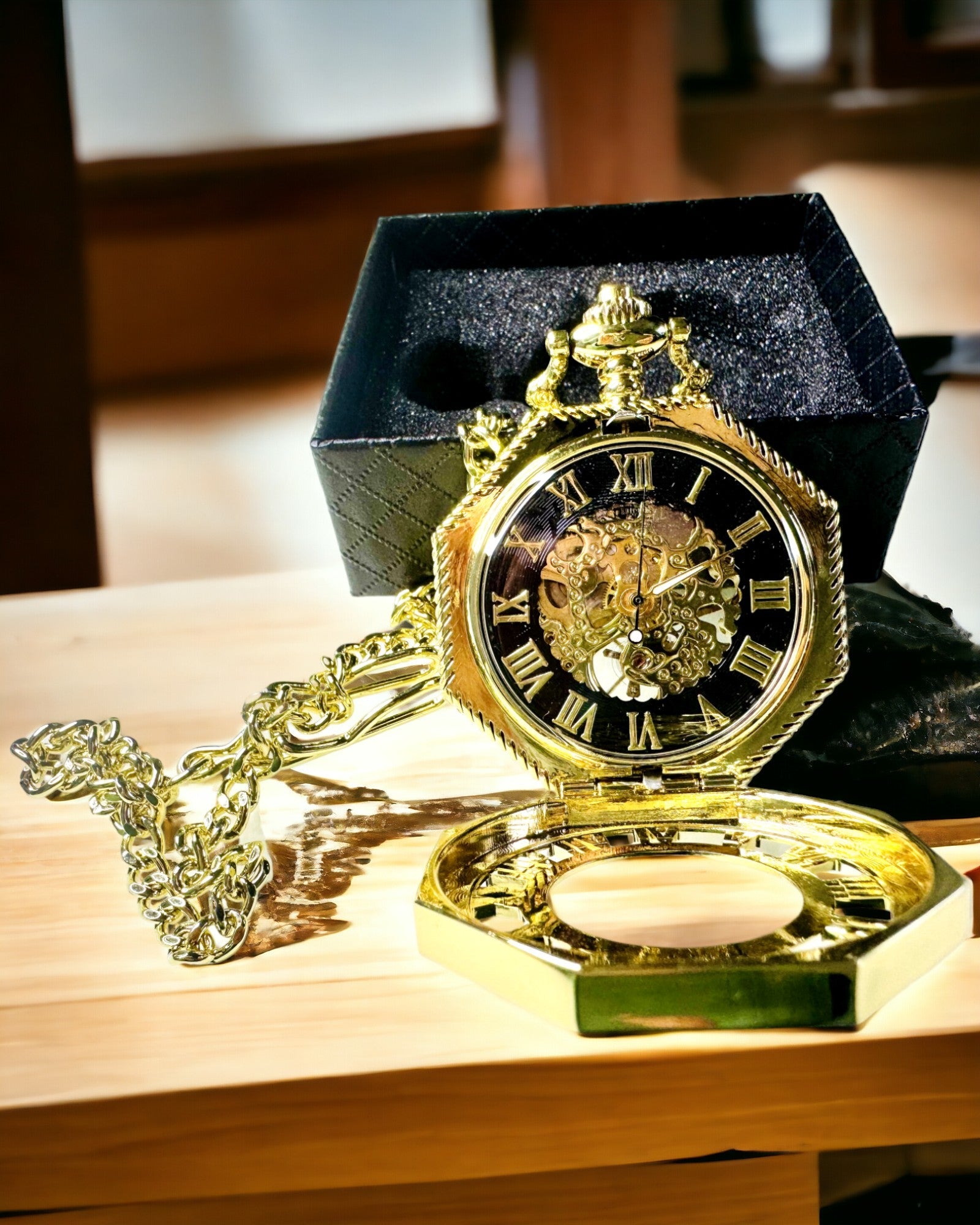 Ceas de Buzunar Exclusivist în Stil Steampunk cu Mecanism Vizibil pe Cadran - Eleganță Clasică